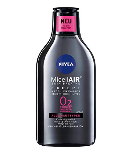 NIVEA MicellAIR Skin Breathe Mizellenwasser Expert im 4er Pack (4 x 400 ml), Make-up Entferner erhöht die Sauerstoffaufnahme & entfernt starkes Make-up, Mizellen Reinigungswasser für 0 % Produktrückstände