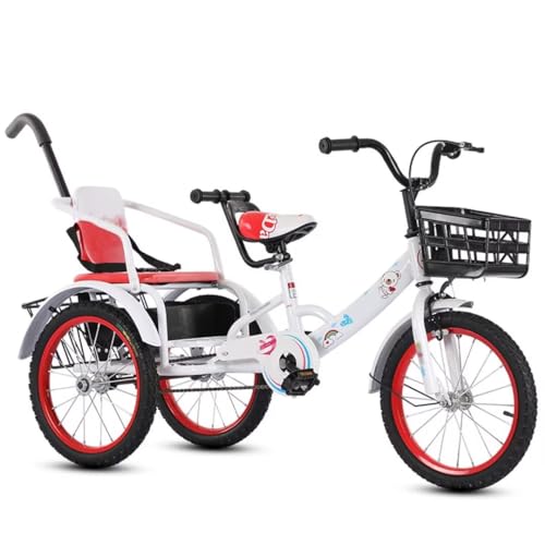 Kleinkind-Tretdreirad für 3-10 Jahre, großes Kinderdreirad mit hinterer Schiebestange und Armlehne, Tandem-Rikscha-Dreirad mit großem Rücksitz, 3-Rad-Cruiser-Bike
