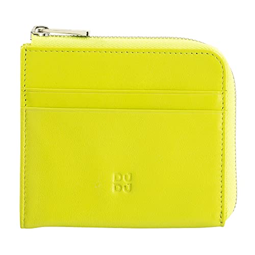 DuDu Herren-Brieftasche aus Leder mit Reißverschluss, Damen-Brieftasche, klein und kompakt. Außenreißverschluss, Münzfach und Kartenfächer Lime