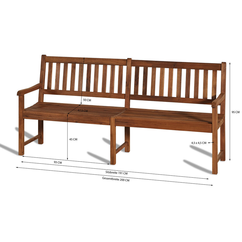 Grasekamp Gartenbank mit Kissen Korsika natur Holz B/H/L: ca. 62x95x200 cm 3