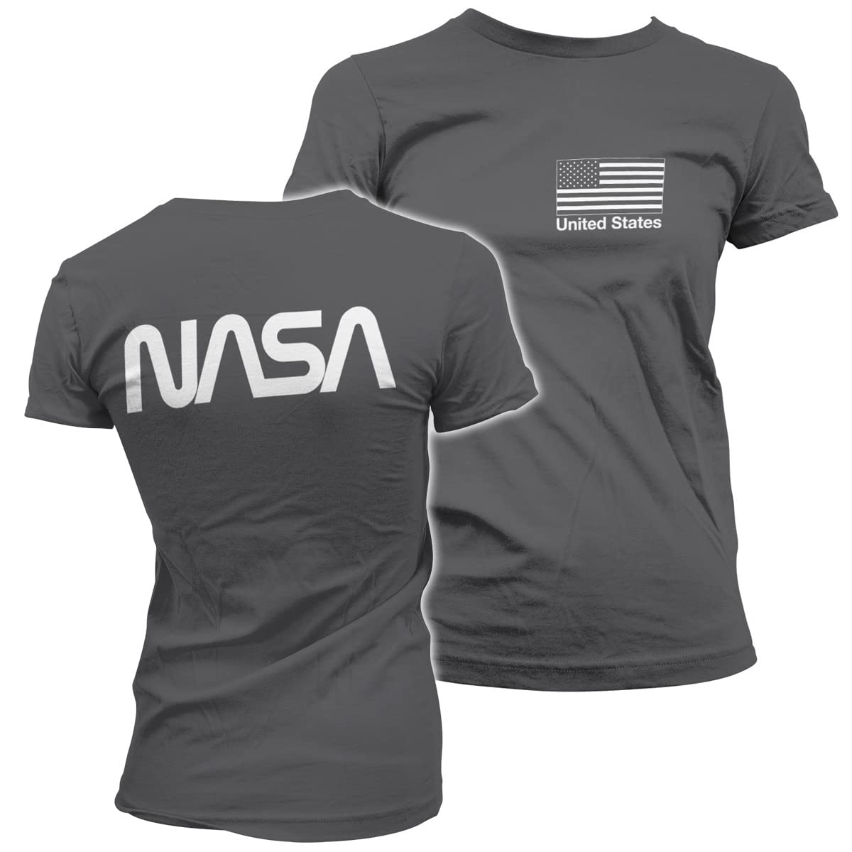 Nasa Offizielles Lizenzprodukt Schwarz Flag Damen T-Shirt (Dark Grau), M