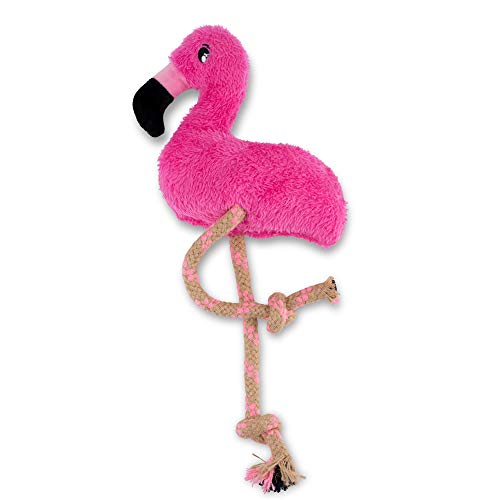 Beco Pets Hundespielzeug Fernando der Flamingo, stark, doppelt genähtes Tuch und Seil, interaktives Spielzeug mit Quietschelement, Medium, Rose