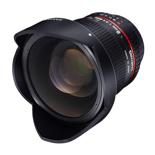 Samyang 8/3,5 Objektiv Fisheye II DSLR Nikon F AE manueller Fokus automatischer Blendenring Fotoobjektiv, Superweitwinkelobjektiv schwarz