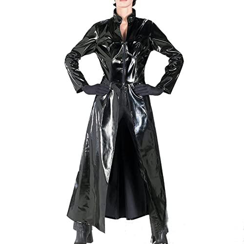 MXRFACTory Unisex Latex Catsuit Damen Herren PVC Leder Trenchcoat Jacke Stehkragen mit Reißverschluss Sexy Kleid Wetlook Body Clubwear Costumes de Fête en Boîte de Nuit,001,XXL