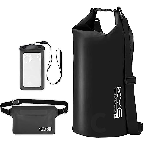 KYG Dry Bag wasserdichte Tasche, 5L/10L/20L, Wasserdicht, mit Handyhülle und Gürteltasche, Trockentasche für Strand und Outdoor Sport, Wandern, Skifahren, Angeln, Klettern, Camping, Surfen, Rafting