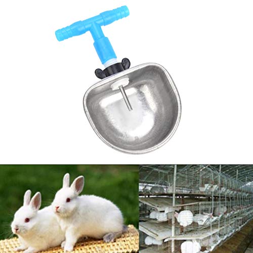 Zwindy Automatische Kaninchen-Trinker-Wasserzufuhr-Fixschale, 10 Sätze Kaninchen-Trinker aus Edelstahl, Wasserschüssel-Fütterungszubehör, für Marten Fox(Einteiliger T-Stück-Anschluss)