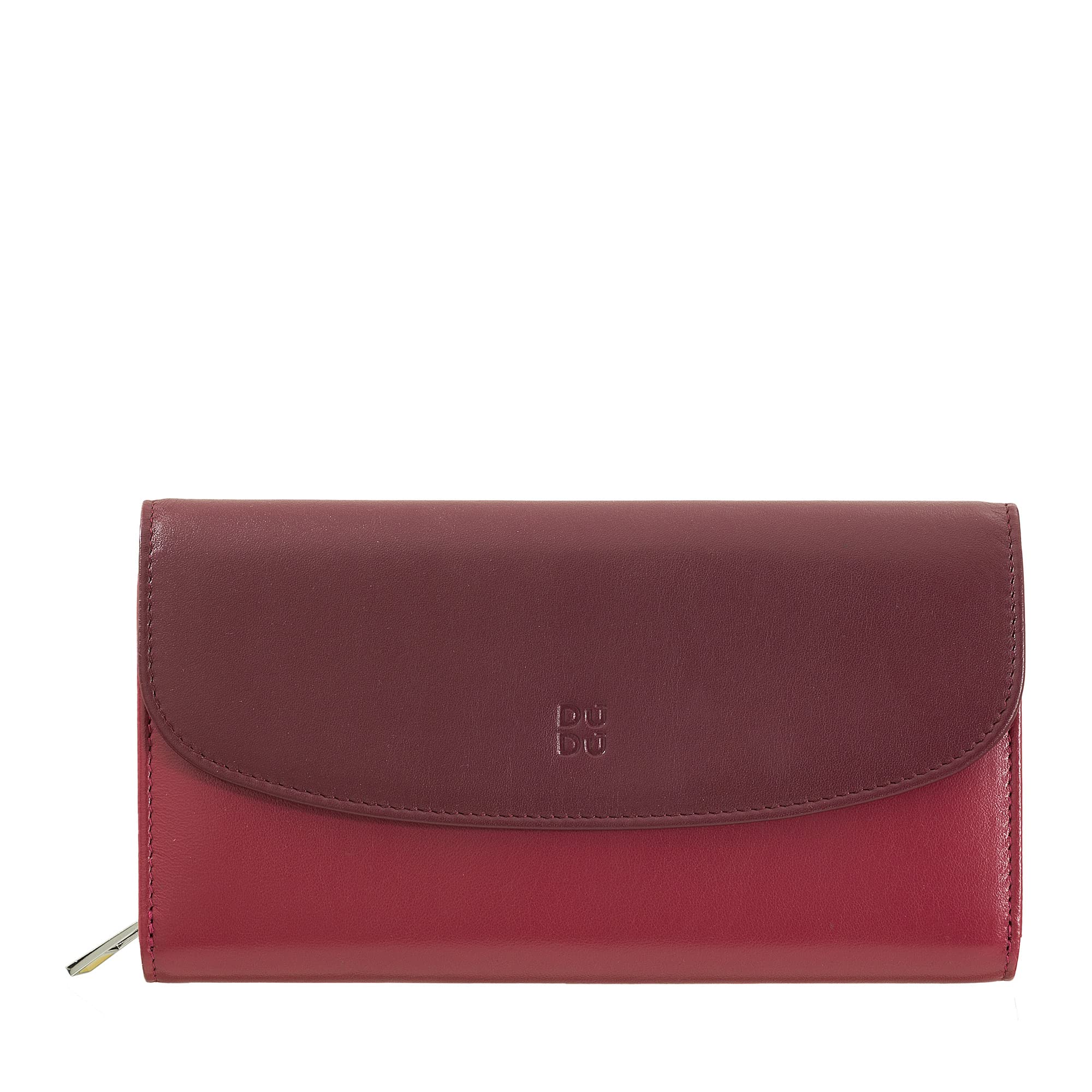 DUDU Damen Portemonnaie aus echtem Leder, RFID-geschützt, Brieftasche mit Reißverschluss, mehrere Fächer Burgundy