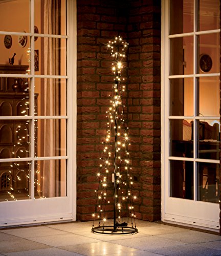 LED Metall-Tannenbaum | mit warmweißen LED beleuchtet | Lichterbaum - Weihnachtsbaum für den Innen und geschützten Außenbereich (150 cm / 130 LED)