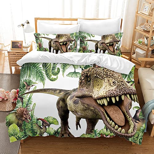 Dinosaurier Bettbezug Set 135X200,Kinder Tiere Druck Bettbezug mit 2 Kopfkissenhülle,Weiche Microfaser Bettbezug Reißverschluss Jungen Teens Dekorative Betten Set