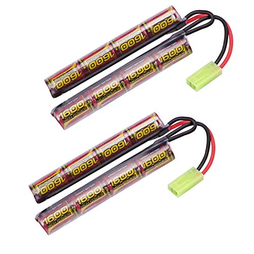 melasta 2pack 9.6V NiMH-Airsoft-Akku 1600mAh Butterfly-Akku Compatible with M4, M110, SR25, M249, M240B, G36, M14, RPK, PKM, L85, AUG, G3 Compatible with Mini-Tamiya-Anschluss