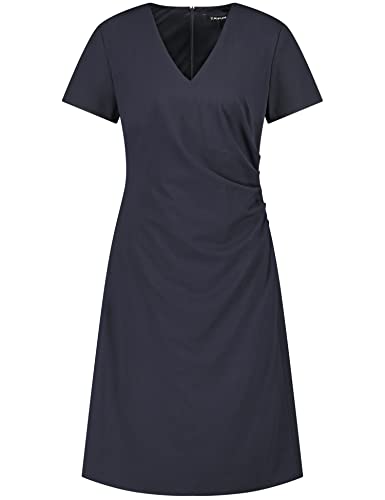 Taifun Damen Etuikleid mit Tailleninszenierung Kurzarm Kleid Langarm kurz Etuikleid unifarben knieumspielend Navy 44