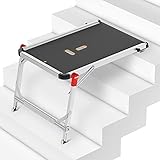 Hailo TP1 Treppenpodest - Arbeitsplattform aus Rutschfester Siebdruckplatte mit Tragegriff und integrierter Libelle - Füße mit Soft-Grip-Sohle belastbar 150 kg - flexibel verstellbar - Silber