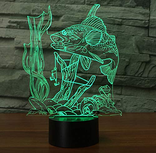 3D Lampe LED Nachtlicht,SUAVER 3D Optical Illusion Lampe Touch Tischlampe 7 Farbwechsel Dekoration Lampe USB Powered Stimmungslicht Skulptur Licht Geburtstags Weihnachts Geschenk (Fisch)
