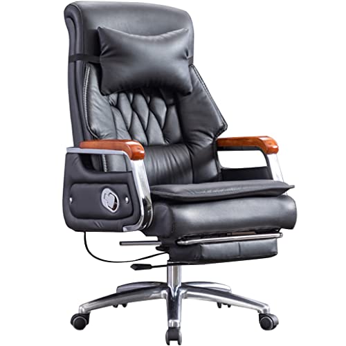 Chefsessel Big and Tall 90°-155° Winkelverstellung Bürostuhl, Bürostühle aus echtem Leder, Drehstuhl, Tragkraft 200kg/440.9lbs (Color : Black, Size : 114-120 * 52cm)