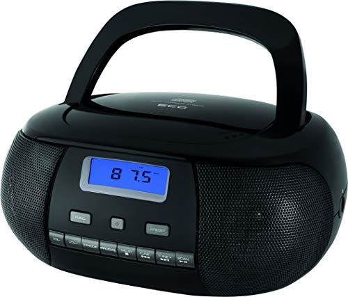 ECG CDR 500 Black CD-Radio – CD, CD-R/RW; MP3; FM Radio; 20 Tuner-Vorwahlen; LCD-Display; Uhr (im Modus Stand-by); AUX-Eingang; Kopfhörerausgang Schwarz