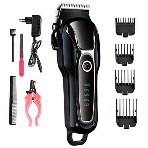 SunshineFace Professional Pet Hair Trimmer, Rechargeable Cordless Grooming Kit Low Noise Cat Dog Clippers