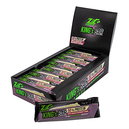 ZEC+ King’s Bar Proteinriegel – 24 Riegel (1200 g), Geschmack White Chocolate Rasberry │ Low Carb Eiweißriegel mit 50% Proteingehalt, hochwertiger Powerbar mit 3-Komponenten-Protein