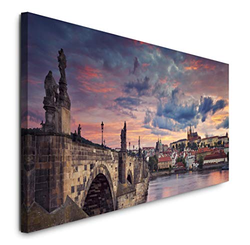 Paul Sinus Art GmbH Prag Skyline 120x 50cm Panorama Leinwand Bild XXL Format Wandbilder Wohnzimmer Wohnung Deko Kunstdrucke