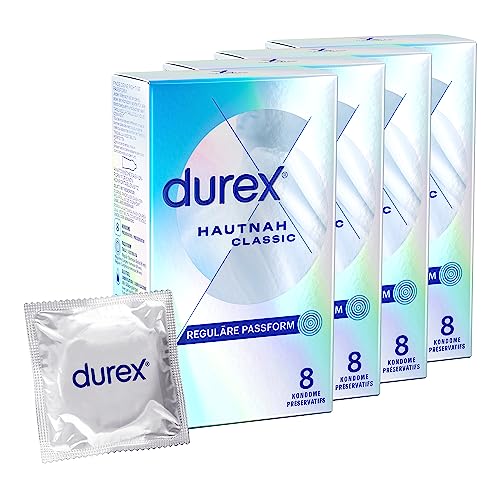Durex Hautnah Classic Kondome – 32 Hauchzarte Kondome für intensives Empfinden und innige Zweisamkeit - 4 x 8 Stück