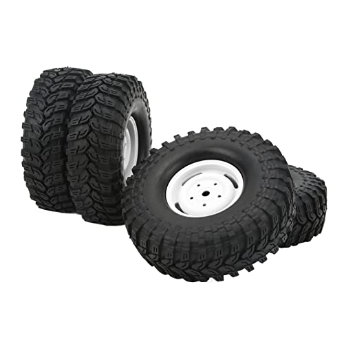 4-teilige RC-Reifen 1,9-Zoll-Gummireifen mit Hoher Abriebfestigkeit und Kunststoff-Beadlock-Felge für (Weiß)