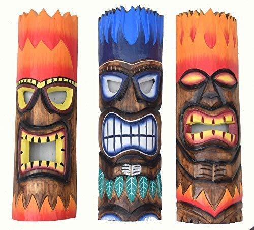 Interlifestyle 3 Stück Tiki Fire Masken 50cm im Hawaii Südsee Look Wandmaske