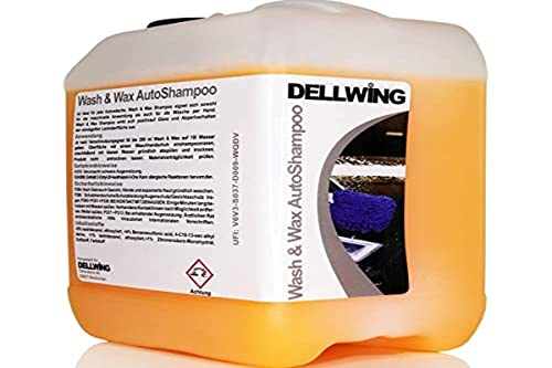 DELLWING Wash & Wax Autoshampoo - Hochprofessionelles Shampoo für Ihren Wagen - Verdünnbar bis 1:200 - Schöner, tiefer Glanz mit Abperlverhalten - 5L Kanister