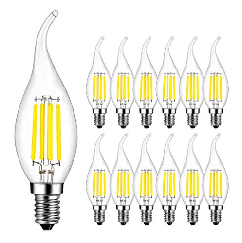 RANBOO E14 Kerze LED Lampe für Kronleuchter,, E14 Glühfaden Retrofit Classic, 4W ersetzt 40 Watt, 400 Lumen, 6500K Kaltweiß, Filament Fadenlampe, Glas, nicht dimmbar, 12er Pack