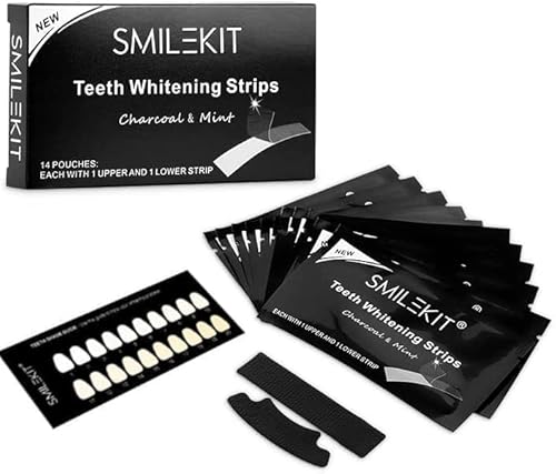 Smile Stains-Gone Strips, Zahnaufhellungsstreifen, Aktivkohle-Zahnkleber für Zähne, entfernen schnell und effektiv Flecken von Kaffee, Tee, Rauchen und Wein (7 Paar)