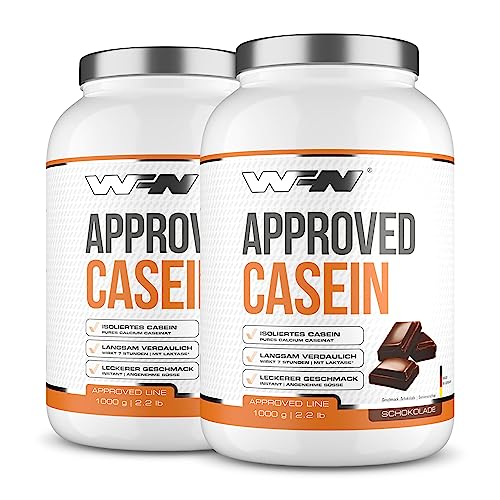 WFN Approved Casein - Casein Proteinpulver - Schokolade - 2x 1 kg - Cremiger Casein Protein Shake - Sehr gut lösliches Kasein Eiweißpulver - 66 Portionen - Made in Germany - Extern laborgeprüft