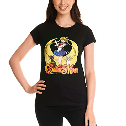 Elbenwald Sailor Moon T-Shirt Pose Frontprint Baumwolle Damen schwarz - M