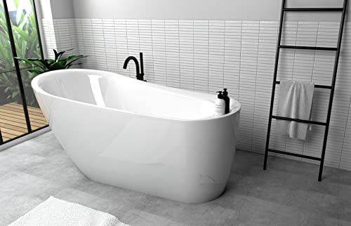 ECOLAM exklusive freistehende Badewanne Standbadewanne moderne Wanne freistehend Elke 160x80 cm mit Ablage Luxus glamour + Ablaufgarnitur Design Acryl weiß