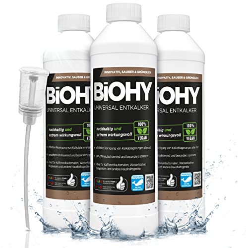 BiOHY Universal Entkalker (3x500ml Flasche) + Dosierer | Konzentrat für 20 Entkalkungsvorgänge pro Flasche | Kompatibel mit allen Kaffeevollautomaten & Espressomaschinen