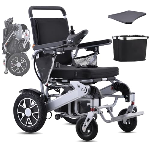 Broobey Tragbare elektrische Rollstühle für Erwachsene, leichte elektrische Rollstuhlstütze 220 lbs, elektrisch motorisierter Faltrollstuhl für Senioren, 20 Meilen lange Reichweite (20 Ah Batterie)