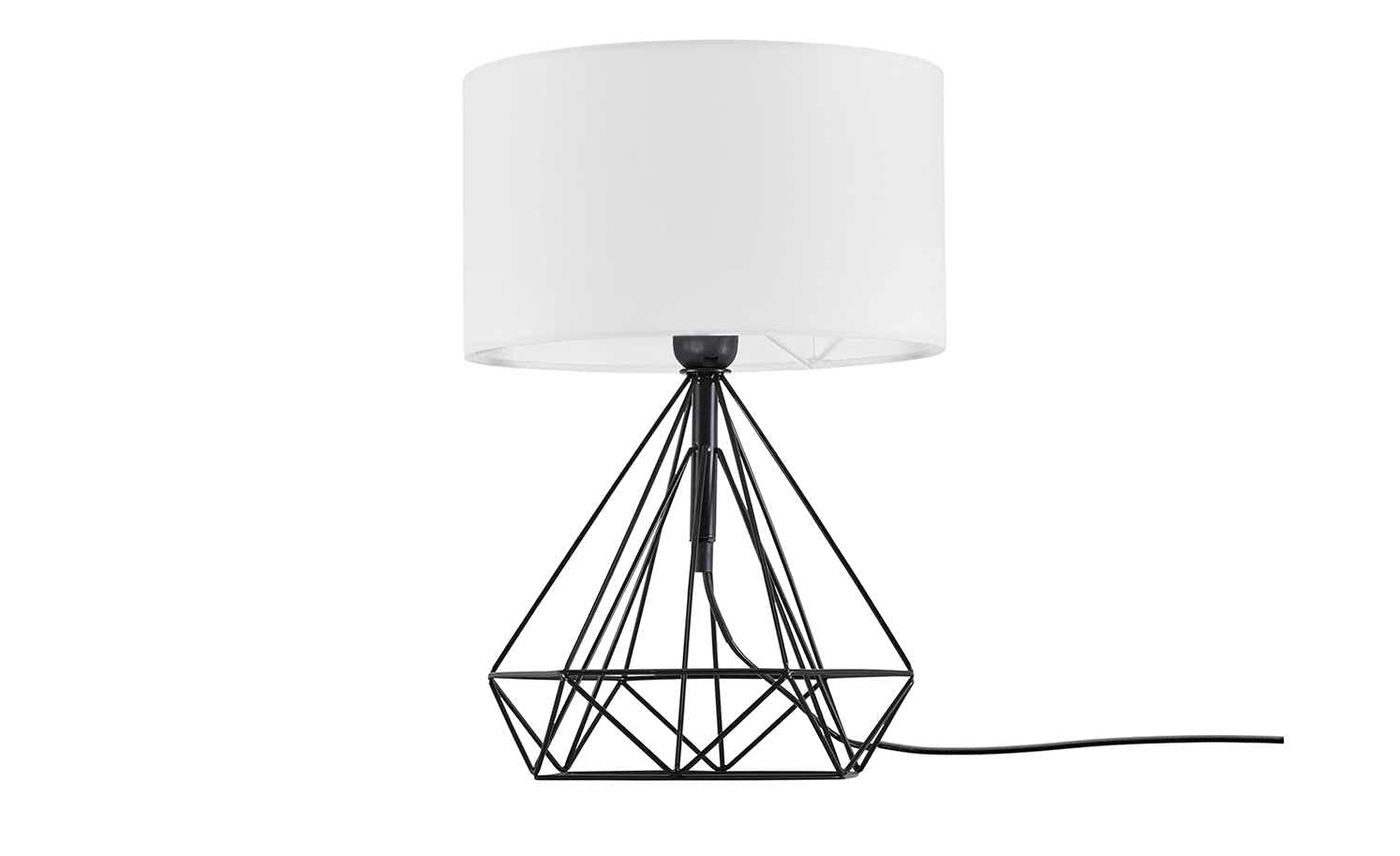 KHG | Tischlampe in schwarz/weiß | | Leuchtmittelfassung: E27 | Maße: 28,0cm Ø Schirm | Tischleuchte 1-flammig |Lampenfuß in schwarz aus Metall - Stoffschirm in weiß