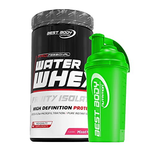 460 g Best Body Nutrition Water Whey Fruity Isolate (Mixed Melon) Molkenprotein + Protein Shaker (grün)