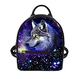 Showudesigns Mini-Rucksack aus PU-Leder für Teenager Giris Reisen Shopping Blau Wolf Einheitsgröße