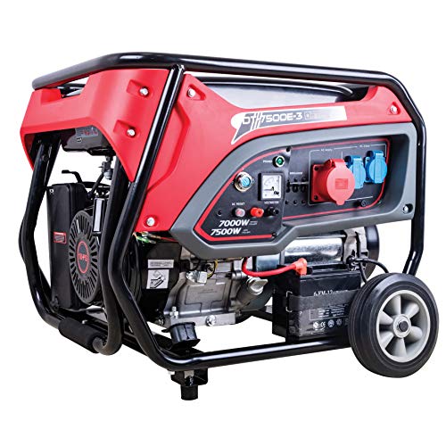 DeTec. DT-7500E-3 Benzin-Generator (7kW Dauerleistung, 7500 Watt max. Leistung, 2x 230V Schukoanschlüsse, 1x 400V CEE, 4-Takt Motor, Ölmangelsicherung)