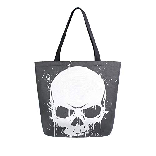 RELEESSS Totenkopf-Muster Frauen Canvas Tote Bag Strandtasche Einkaufstasche Schultertasche Handtasche