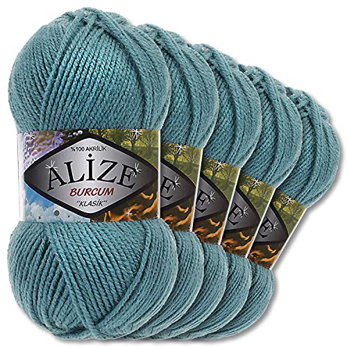 5x Alize 100 g Burcum Klasik Wolle (Azurblau 164)