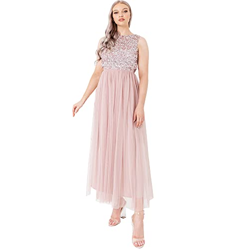 Maya Deluxe Women's Frosted Pink Embellished Midaxi Bridesmaid Dress, 32