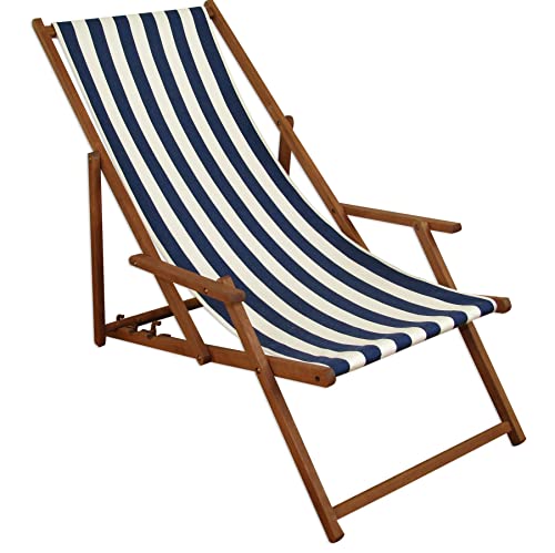 Erst-Holz Gartenliege blau-weiß Liegestuhl Sonnenliege Strandstuhl Deckchair Buche dunkel klappbar 10-317