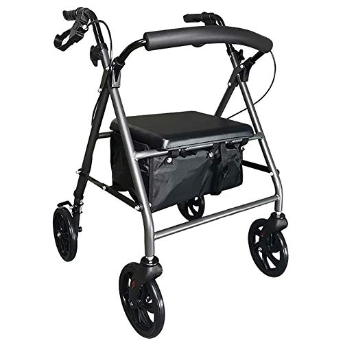 Senioren-Rollator mit Rädern und Sitz, für jedes Gelände, zusammenklappbare tragbare Tritthilfe, Handwagen zum Einkaufen, Traglast 158 kg, schwarz