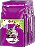Whiskas 1+ Katzenfutter – Knabberstückchen mit Lamm – Hochwertiges Trockenfutter für ausgewachsene Katzen – Beutel (3 x 3,8kg)