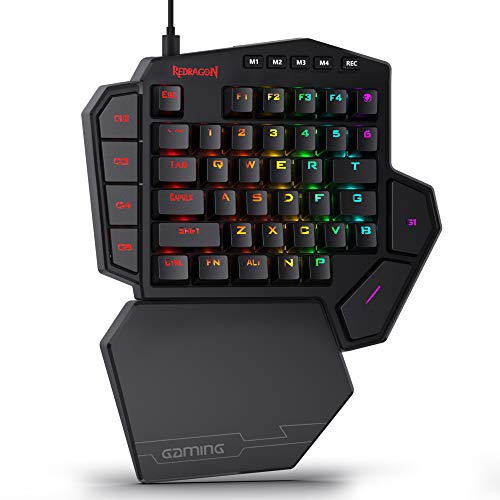 Redragon K585 DITI Einhand RGB Mechanische Gaming-Tastatur, Rote Schalter, Typ-C Professionelle Gaming-Tastatur mit 7 Integrierten Makrotasten, Abnehmbare Handgelenkstütze, 42 Tasten