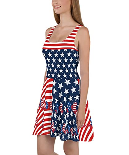 X-xyA Damen-USA-Flagge ärmelloses Kleid Sterne und Streifen Midi-Tankkleid Independence Day-Geschenk,Rot,L