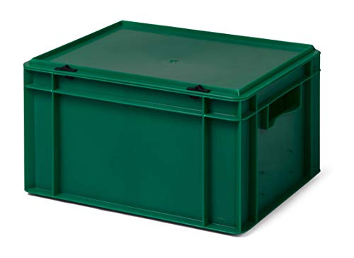 Design Aufbewahrungsbox mit Deckel | Stapelbox stapelbar | 5 Farben | 8 Größen (40x30x22 cm, grün)
