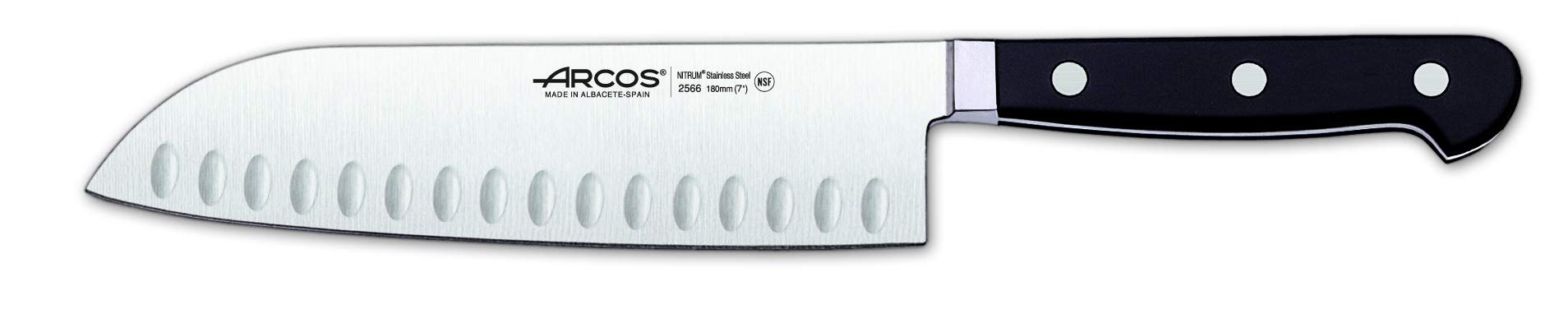 Arcos 256600 Serie Clasica - Santoku Messer Messer Asiatischer Art- Klinge aus Nitrum geschmiedetem Edelstahl 180 mm - HandGriff Polyoxymethylen (POM) Farbe Schwarz