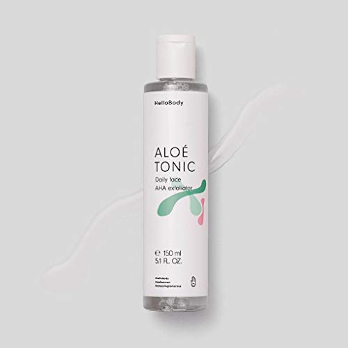 HelloBody Aloé Tonic flüssiges Gesichtspeeling mit AHA (150 ml) – sanftes AHA Peeling mit pflegenden Inhaltsstoffen – natürliche Fruchtsäuren und Aloe Vera