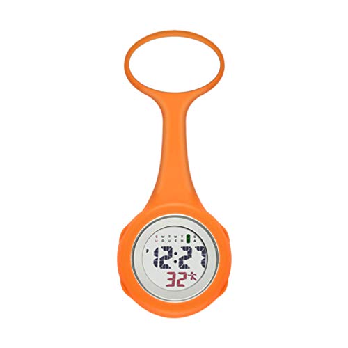 Hemobllo Damenuhr LCD-Anzeige Elektrische Taschenuhr Krankenschwester H?ngende Uhr Medizinische Taschenuhr für Krankenschwester Arzt Orange Damenarmbanduhr