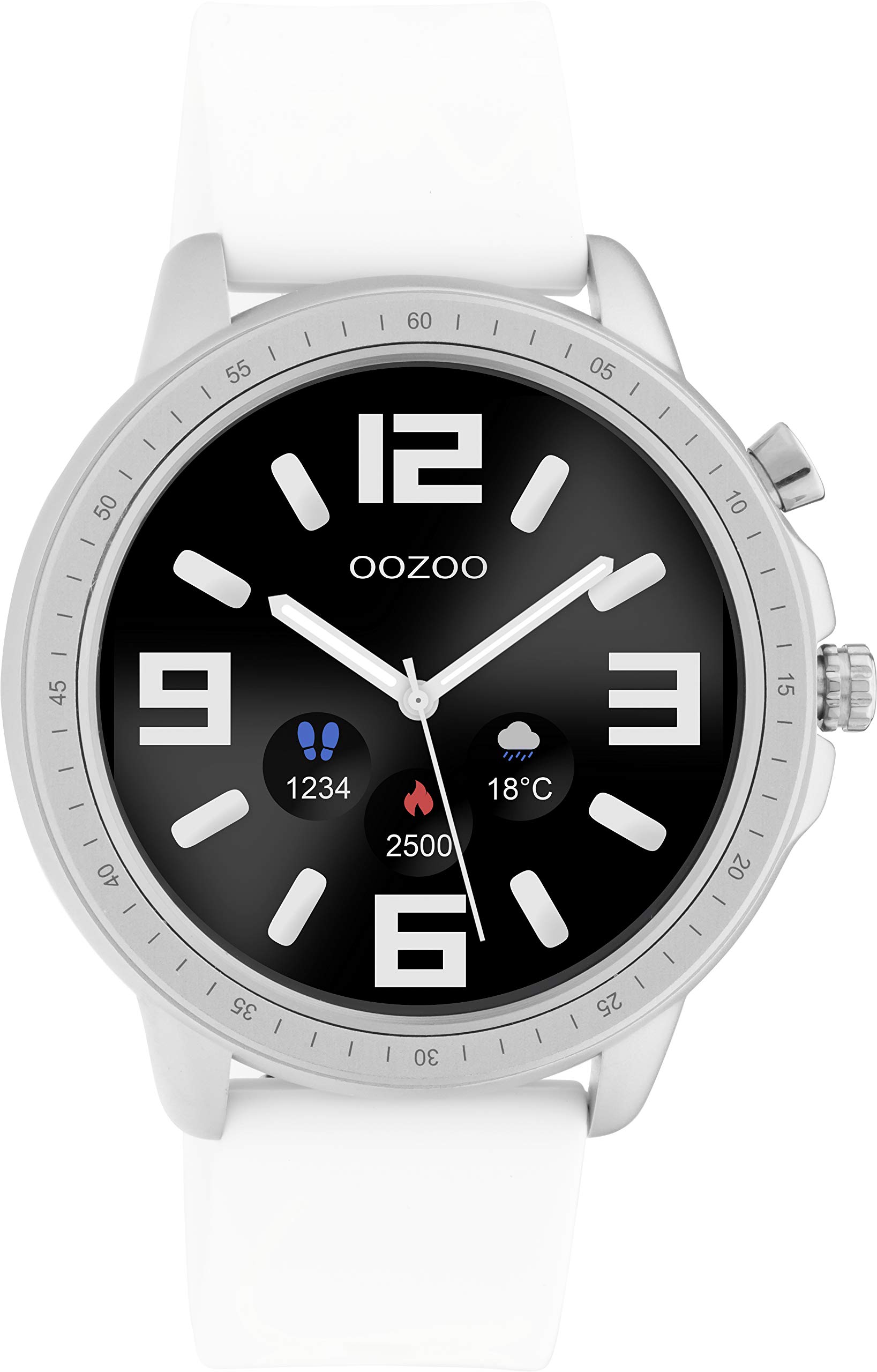 Oozoo - Smartwatch Unisex inkl. Silikonband 45mm | Blutdruck- und Blutsauerstoffmonitor | Fitnesstracker mit Herzfrequenzmesser | Wählbare Zifferblätter | Schlaftracker